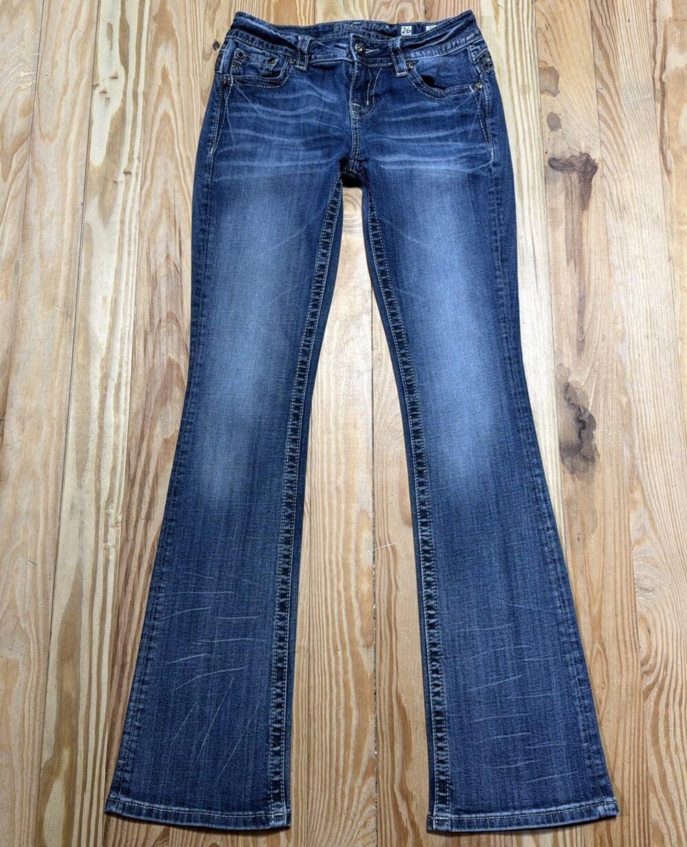 Miss Me Denim Jeans Mid Rise Bootcut Rhinestone Embellished Womens Size 26